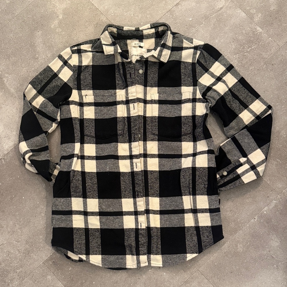 Thread & Supply Black and White Flannel Plaid Relaxed-Fit Shirt w/ Pockets Sz Sm